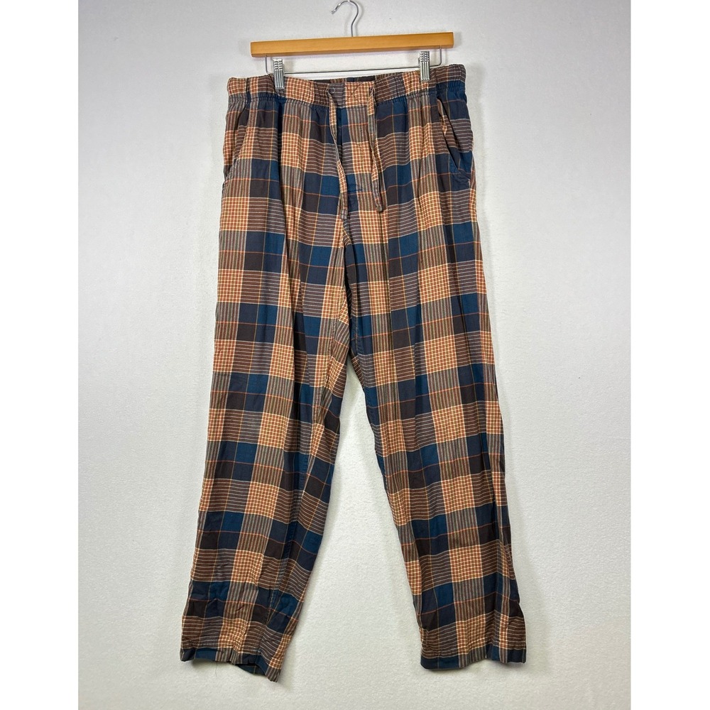 Earthy‎ Toad&Co Mens Size M Blue Orange Plaid Organic Cotton Lounge Pants